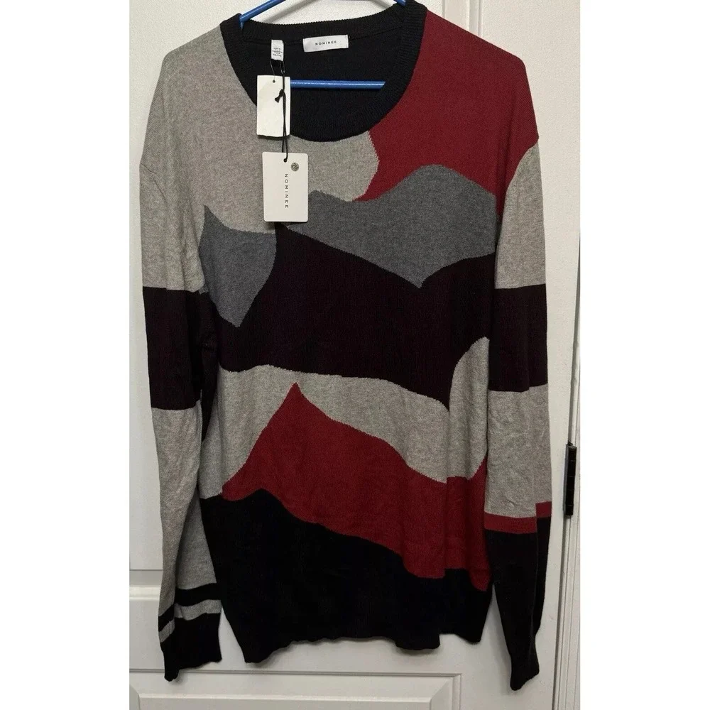 NOMINEE Men's Geo Camo Cotton/Cashmere Crewneck Long Sleeve Sweater Sz XXL